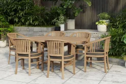 Outlet Dallas/Batavia Garten-Essgruppe, natur, Teak, 120/170x120 cm, 6x Armlehnensessel, inkl. Auflage Garten-Essgruppen