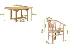 Outlet Dallas/Batavia Garten-Essgruppe, natur, Teak, 120/170x120 cm, 6x Armlehnensessel, inkl. Auflage Garten-Essgruppen