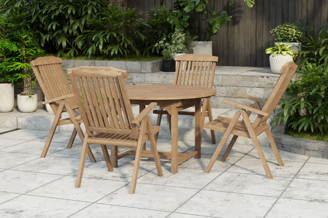 Best Dallas/Bounty Garten-Essgruppe, natur, Teak, 120/170x120 cm, 4x Klappstuhl Garten-Essgruppen|Teak-Gartenmöbel