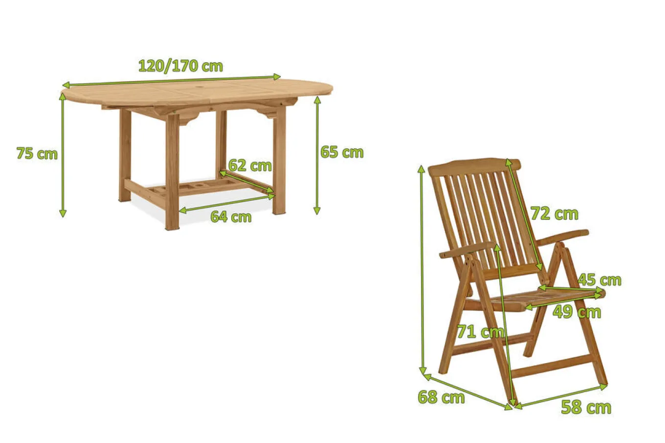 Best Dallas/Bounty Garten-Essgruppe, natur, Teak, 120/170x120 cm, 4x Klappstuhl Garten-Essgruppen|Teak-Gartenmöbel