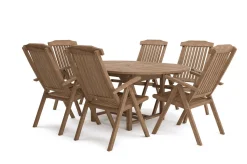Hot Dallas/Bounty Garten-Essgruppe, natur, Teak, 120/170x120 cm, 6x Klappstuhl Garten-Essgruppen