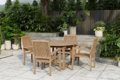 Best Dallas/Washington Garten-Essgruppe, natur, Teak, 120/170x120 cm, 4x Stapelsessel Garten-Essgruppen