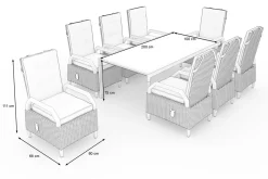 Sale Darwin Garten-Essgruppe mit 8 Dining Sesseln, anthrazit/grau, Alu/Polyrattan, Tisch 200 x 100 cm, verstellbare Rückenlehne Polyrattan-Gartenmöbel|Garten-Essgruppen