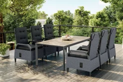 Darwin Garten-Essgruppe mit 6 Dining Sesseln, anthrazit/grau, Alu/Polyrattan, Tisch 200 x 100 cm, verstellbare Rückenlehne Garten-Essgruppen|Aluminium-Gartenmöbel