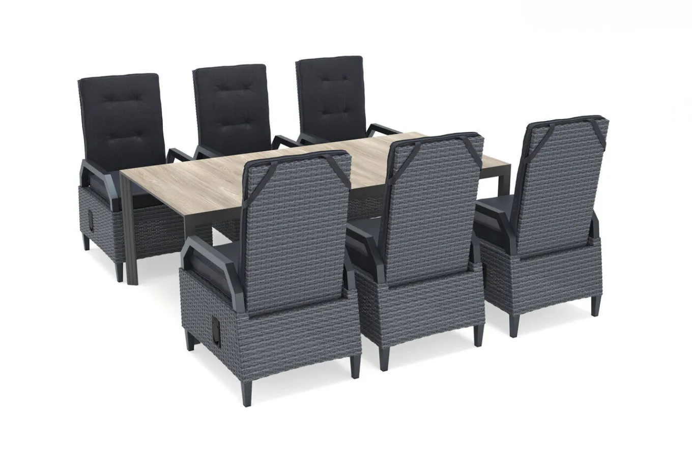 Darwin Garten-Essgruppe mit 6 Dining Sesseln, anthrazit/grau, Alu/Polyrattan, Tisch 200 x 100 cm, verstellbare Rückenlehne Garten-Essgruppen|Aluminium-Gartenmöbel