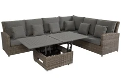 Clearance Dining-Lounge, grau, Polyrattan, 5-6 Personen, höhenverstellbarer Loungetisch, inkl. Polster Polyrattan-Gartenmöbel|Gartenlounge