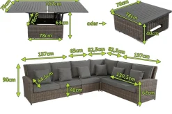 Clearance Dining-Lounge, grau, Polyrattan, 5-6 Personen, höhenverstellbarer Loungetisch, inkl. Polster Polyrattan-Gartenmöbel|Gartenlounge