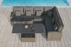 Clearance Dining-Lounge, grau, Polyrattan, 5-6 Personen, höhenverstellbarer Loungetisch, inkl. Polster Polyrattan-Gartenmöbel|Gartenlounge
