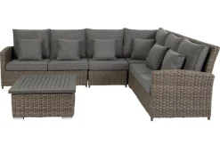 Clearance Dining-Lounge, grau, Polyrattan, 5-6 Personen, höhenverstellbarer Loungetisch, inkl. Polster Polyrattan-Gartenmöbel|Gartenlounge