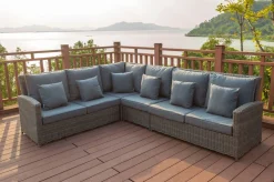 Clearance Dining-Lounge, grau, Polyrattan, 5-6 Personen, höhenverstellbarer Loungetisch, inkl. Polster Polyrattan-Gartenmöbel|Gartenlounge