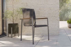 Clearance Diningsessel, anthrazit/grau, Edelstahl/Textilene, ca. 56x62x90cm, Teak Edelstahl-Gartenmöbel|Gartenstühle & Gartensessel