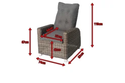 Dining Sessel, grau, Polyrattan, 74 x 83 x 110 cm, Rückenlehne stufenlos verstellbar Polyrattan-Gartenmöbel|Gartenstühle & Gartensessel