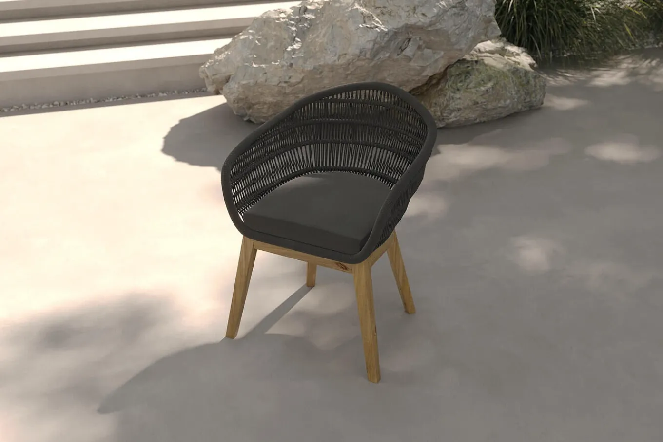 Discount Diningsessel, natur/schwarz, Teakholz/Rope, 60 x 61 x 79 cm, inkl. Polster, FSC®-zertifiziertes Produkt Gartenstühle & Gartensessel
