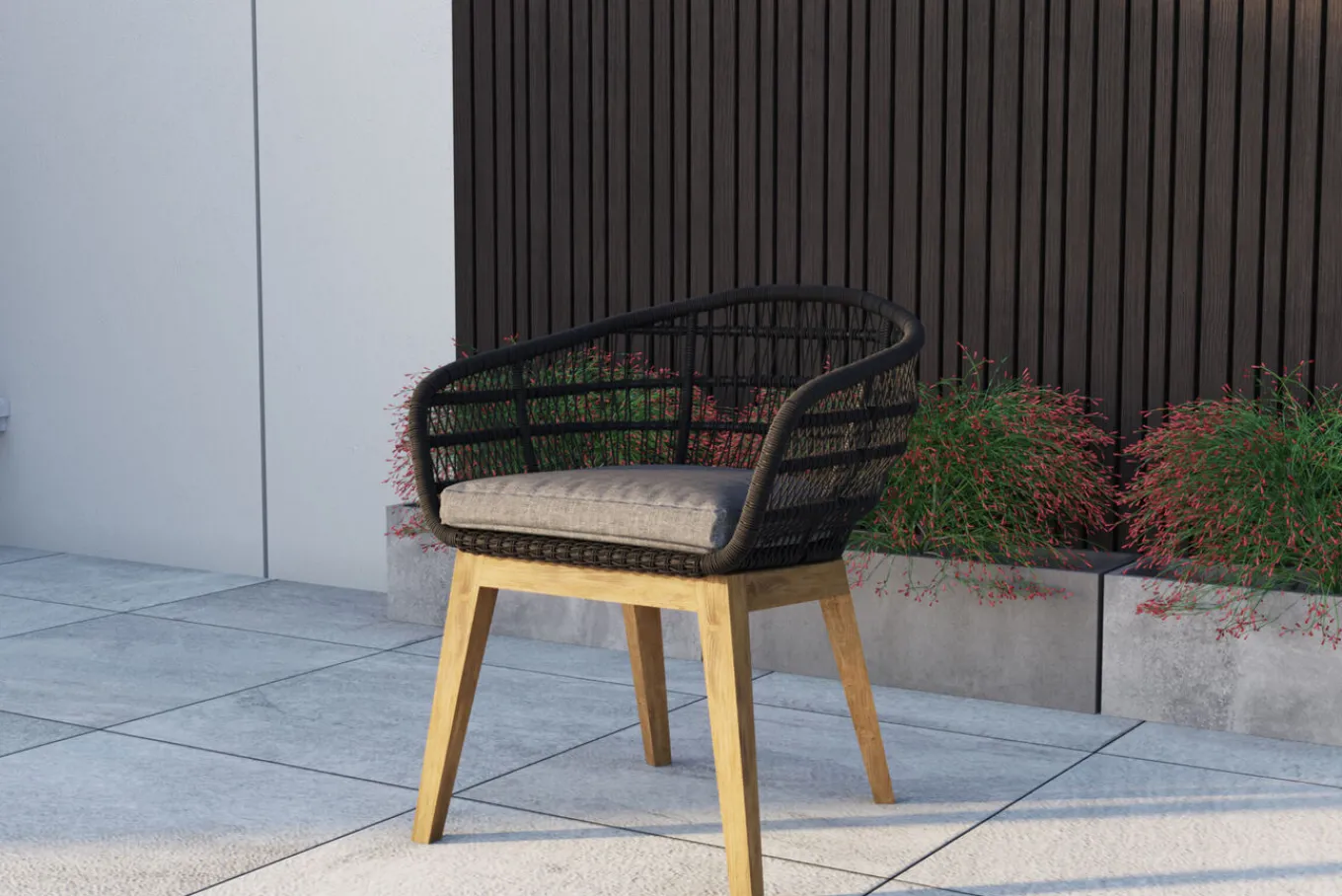 Discount Diningsessel, natur/schwarz, Teakholz/Rope, 60 x 61 x 79 cm, inkl. Polster, FSC®-zertifiziertes Produkt Gartenstühle & Gartensessel