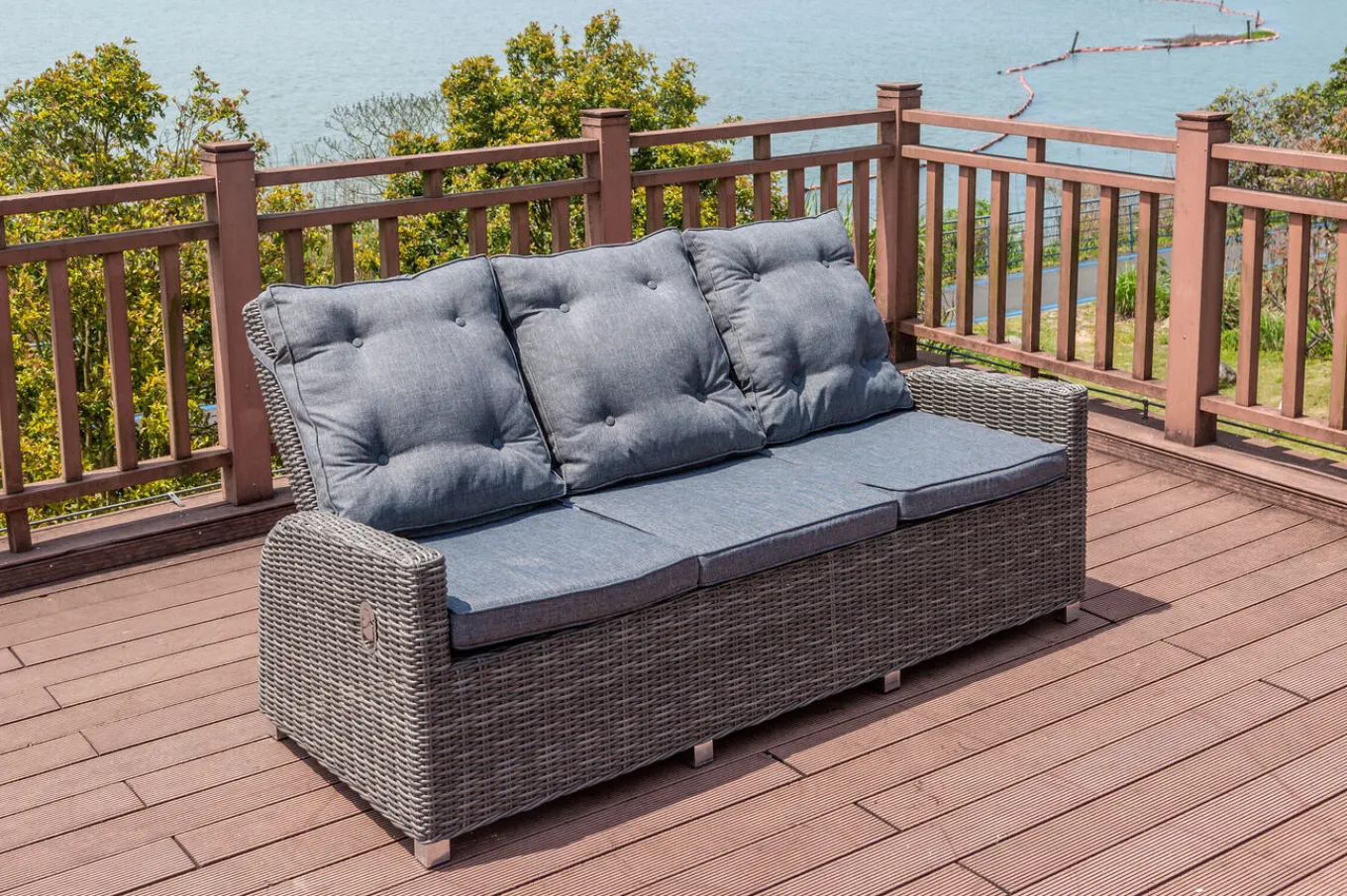 Best Dining 3-Sitzer Sofa, grau, Polyrattan, 210 x 83 x 110 cm, mehrfach verstellbar Polyrattan-Gartenmöbel|Gartenbänke & Gartensofas
