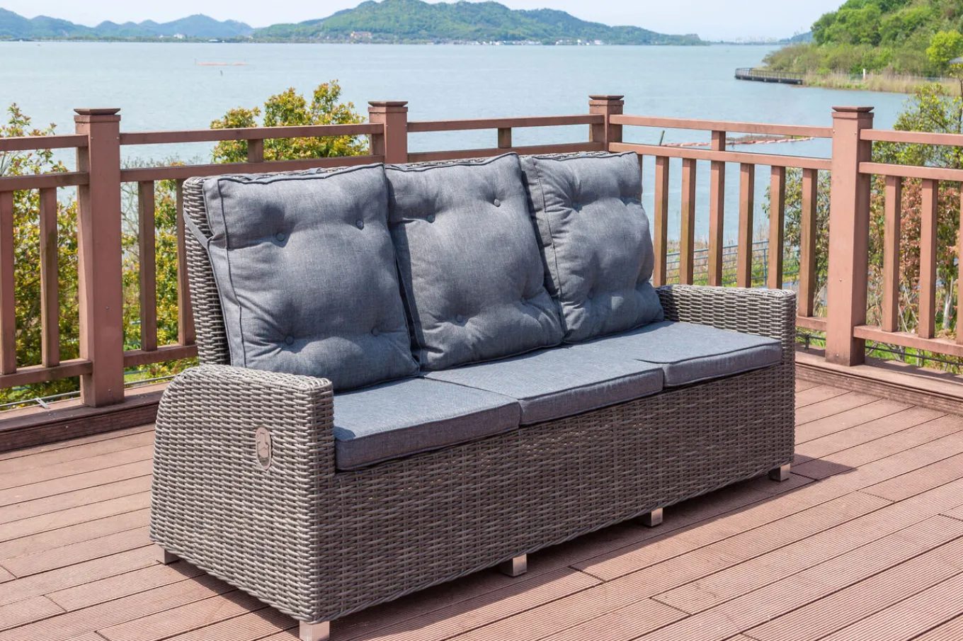 Best Dining 3-Sitzer Sofa, grau, Polyrattan, 210 x 83 x 110 cm, mehrfach verstellbar Polyrattan-Gartenmöbel|Gartenbänke & Gartensofas