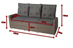 Best Dining 3-Sitzer Sofa, grau, Polyrattan, 210 x 83 x 110 cm, mehrfach verstellbar Polyrattan-Gartenmöbel|Gartenbänke & Gartensofas