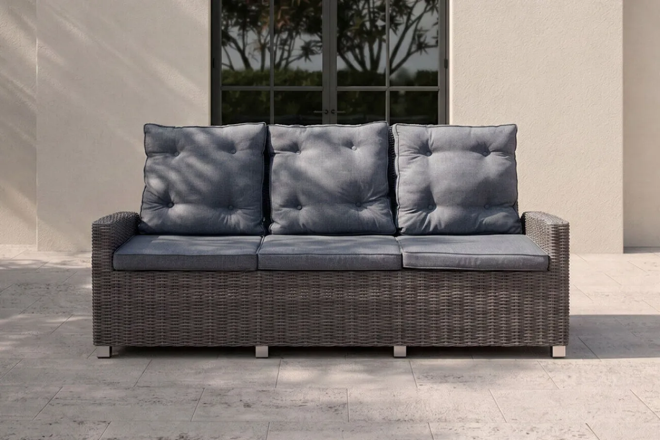 Best Dining 3-Sitzer Sofa, grau, Polyrattan, 210 x 83 x 110 cm, mehrfach verstellbar Polyrattan-Gartenmöbel|Gartenbänke & Gartensofas