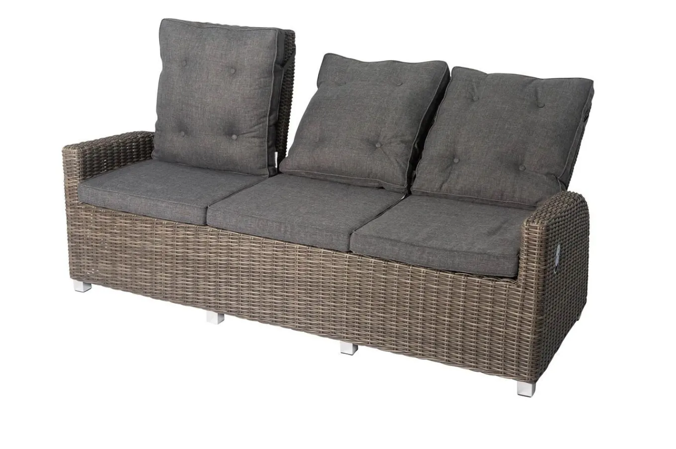 Best Dining 3-Sitzer Sofa, grau, Polyrattan, 210 x 83 x 110 cm, mehrfach verstellbar Polyrattan-Gartenmöbel|Gartenbänke & Gartensofas