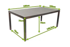 Best Dining Tisch, braun marmoriert, Polyrattan, 180 x 100 cm, Tischplatte Spraystone, 6mm Gartentische|Polyrattan-Gartenmöbel