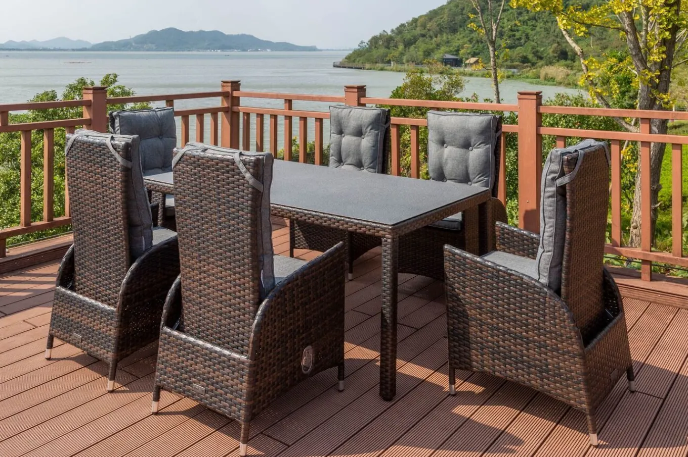 Best Dining Tisch, braun marmoriert, Polyrattan, 180 x 100 cm, Tischplatte Spraystone, 6mm Gartentische|Polyrattan-Gartenmöbel