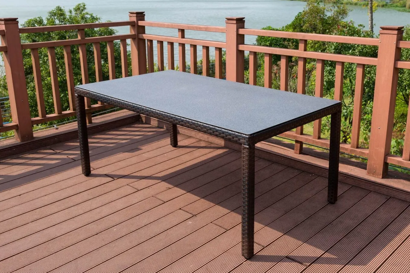 Best Dining Tisch, braun marmoriert, Polyrattan, 180 x 100 cm, Tischplatte Spraystone, 6mm Gartentische|Polyrattan-Gartenmöbel