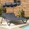 Online Doppelliege, anthrazit, Polyester/Stahl pulverbeschichtet, 205x138x34cm, inkl. Nackenkissen, rollbar Stahl-Gartenmöbel|Gartenliegen