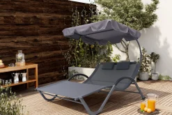Online Doppelliege, anthrazit, Polyester/Stahl pulverbeschichtet, 205x138x34cm, inkl. Nackenkissen, rollbar Stahl-Gartenmöbel|Gartenliegen