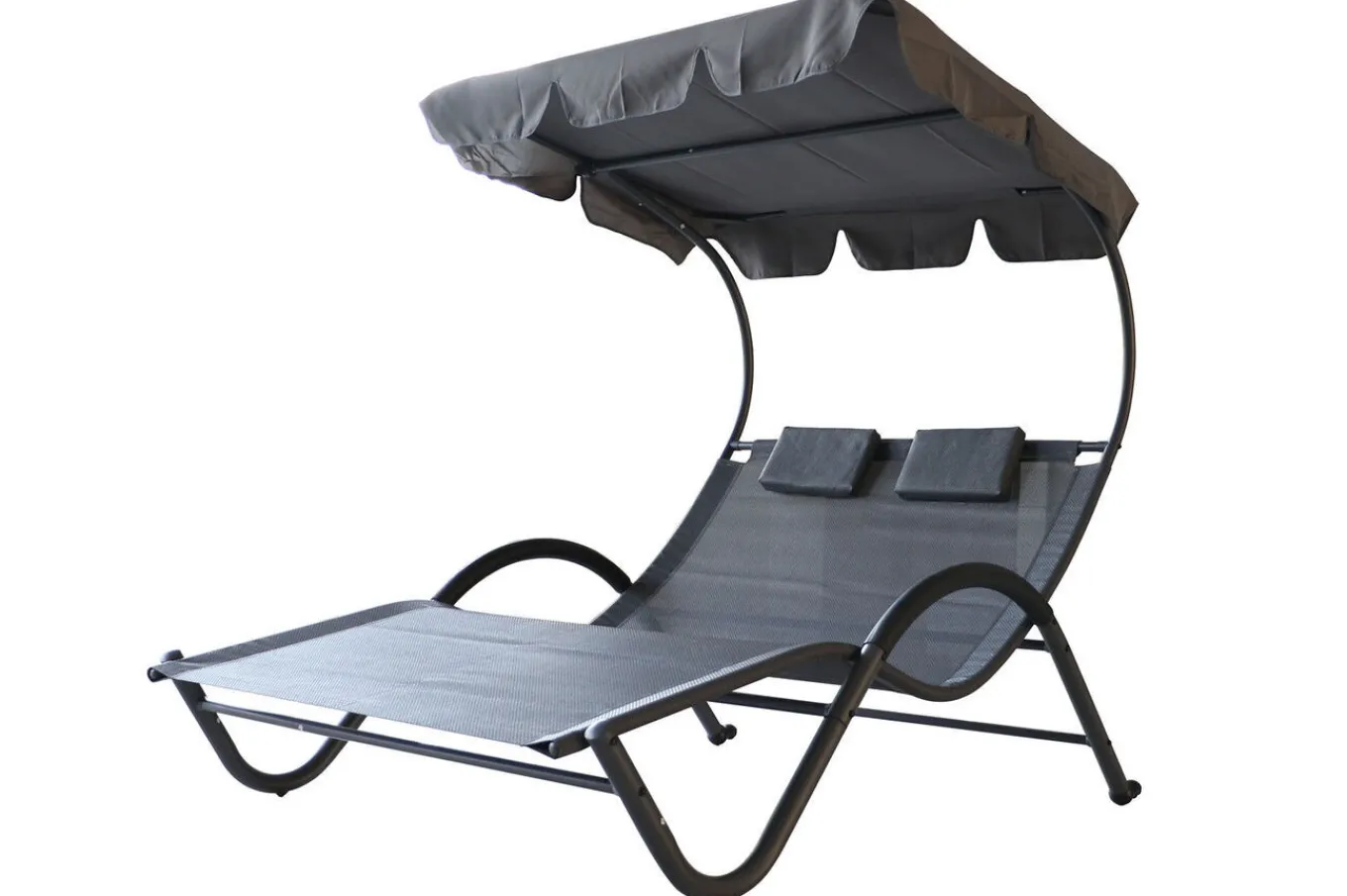 Online Doppelliege, anthrazit, Polyester/Stahl pulverbeschichtet, 205x138x34cm, inkl. Nackenkissen, rollbar Stahl-Gartenmöbel|Gartenliegen