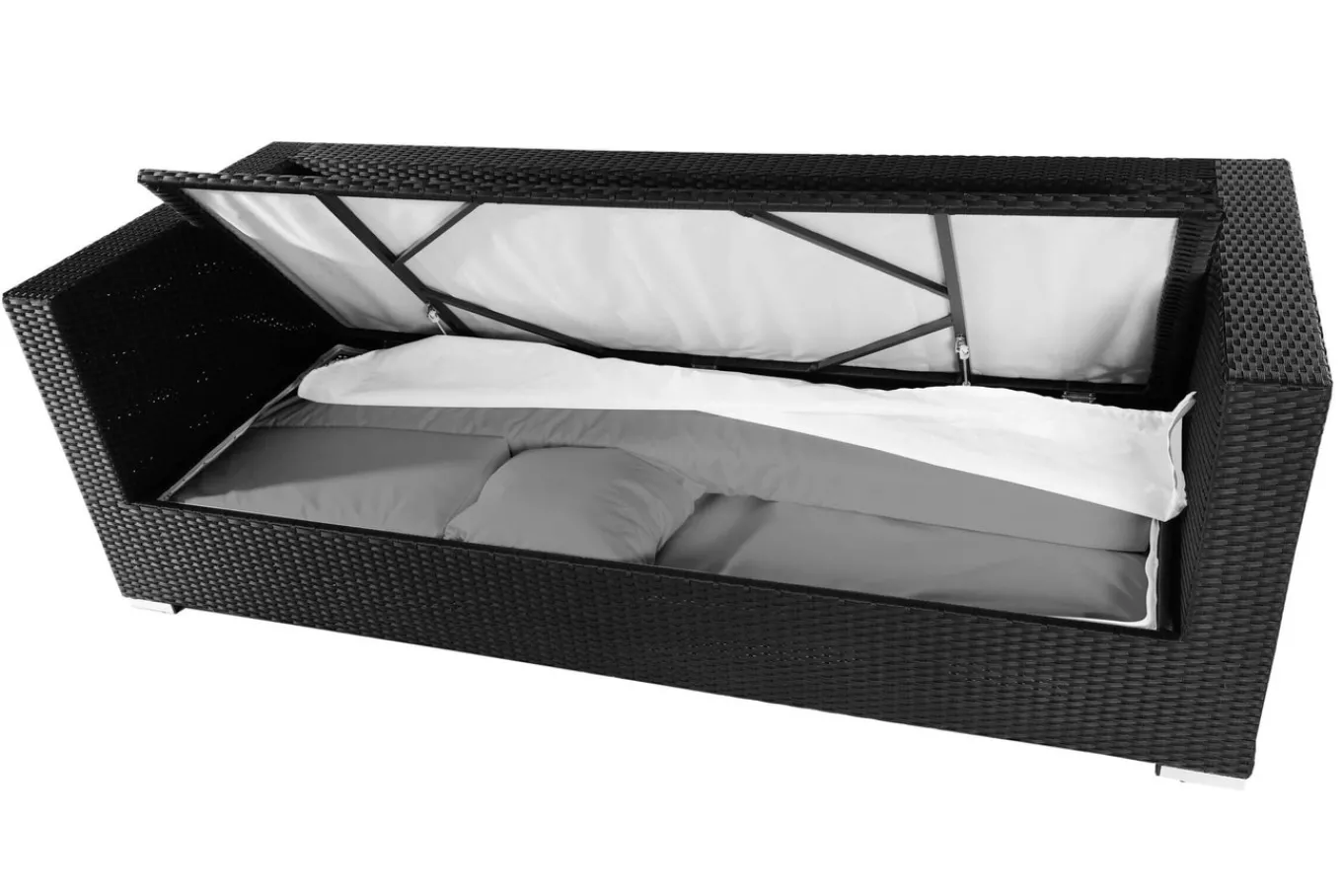 Online Dreisitzer-Sofa, creme/weiß, schwarz, Polyrattan, 210x85x70cm, inkl. Polster + wasserfeste Kissenbox Polyrattan-Gartenmöbel|Gartenlounge