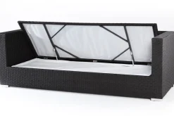 Online Dreisitzer-Sofa, creme/weiß, schwarz, Polyrattan, 210x85x70cm, inkl. Polster + wasserfeste Kissenbox Polyrattan-Gartenmöbel|Gartenlounge