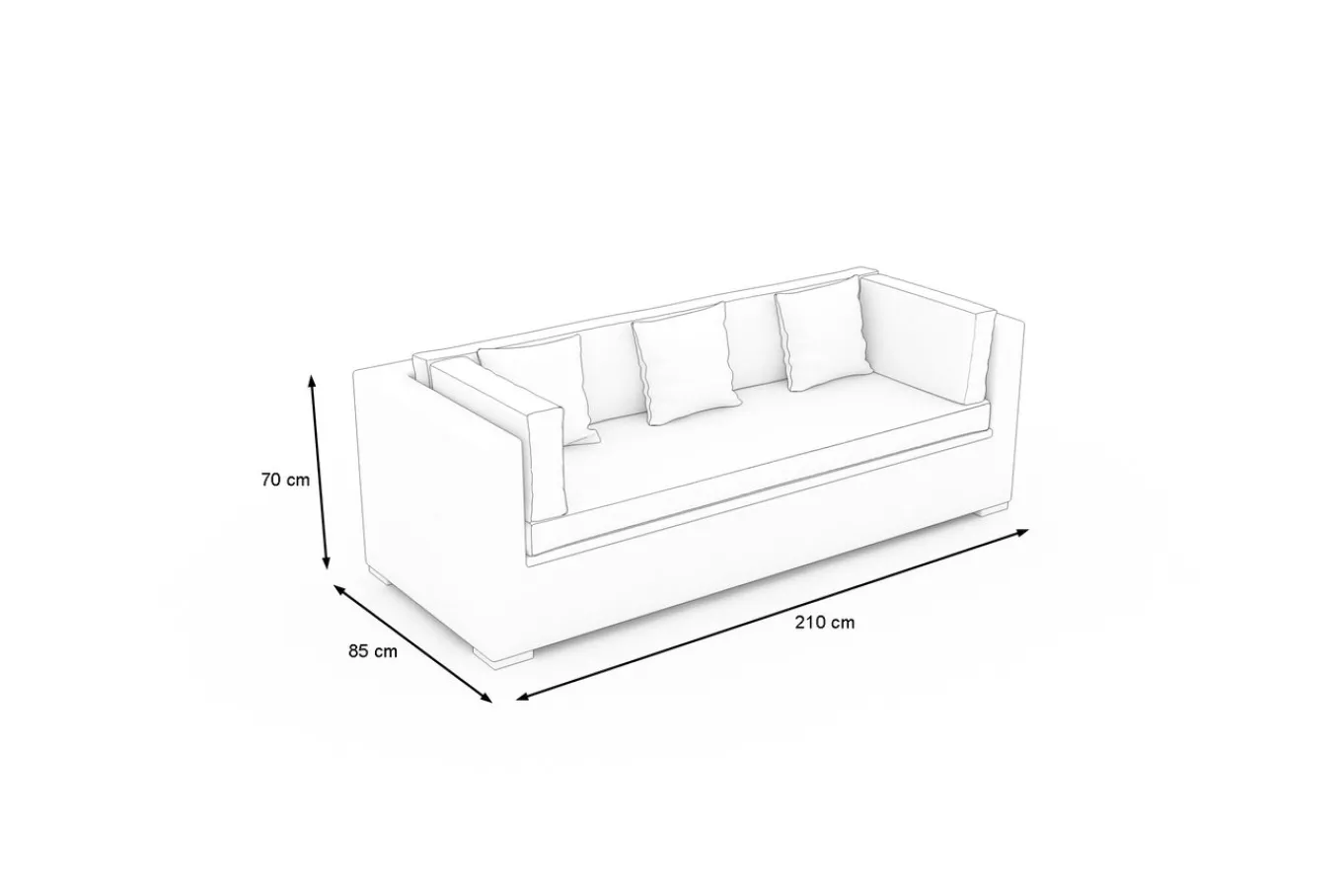 Online Dreisitzer-Sofa, creme/weiß, schwarz, Polyrattan, 210x85x70cm, inkl. Polster + wasserfeste Kissenbox Polyrattan-Gartenmöbel|Gartenlounge