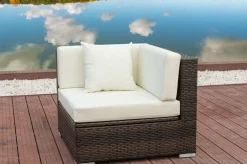 New Eckelement, braun marmoriert, Polyrattan, 85 x 85 x 70 cm, wasserfeste Kissenbox Polyrattan-Gartenmöbel|Gartenlounge