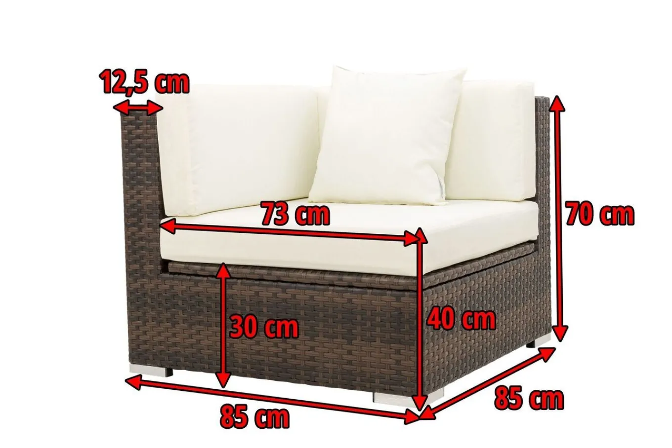 New Eckelement, braun marmoriert, Polyrattan, 85 x 85 x 70 cm, wasserfeste Kissenbox Polyrattan-Gartenmöbel|Gartenlounge