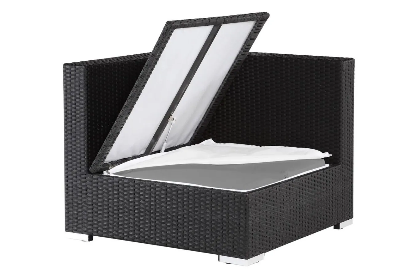 Best Eckelement, creme/weiß, schwarz, Polyrattan, inkl. Polster und Kissen, wasserfeste Kissenbox Polyrattan-Gartenmöbel|Gartenlounge