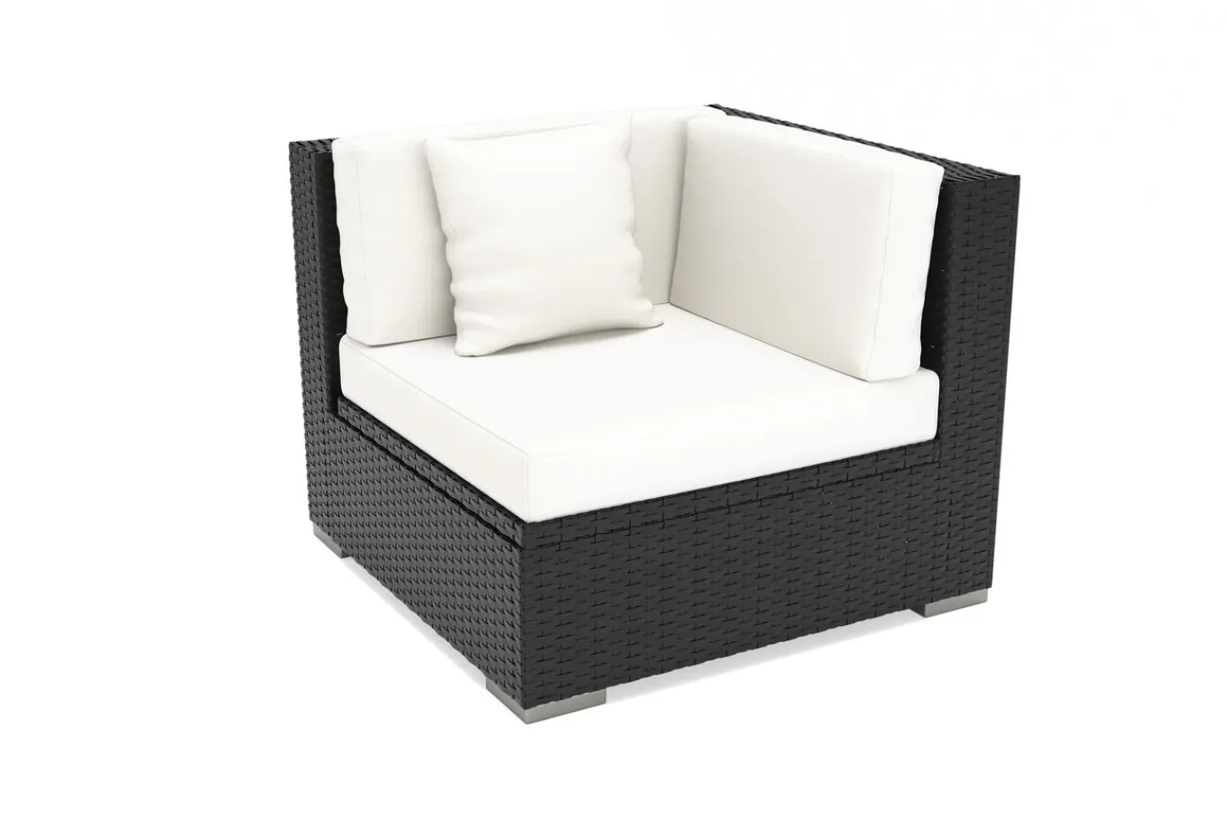 Best Eckelement, creme/weiß, schwarz, Polyrattan, inkl. Polster und Kissen, wasserfeste Kissenbox Polyrattan-Gartenmöbel|Gartenlounge