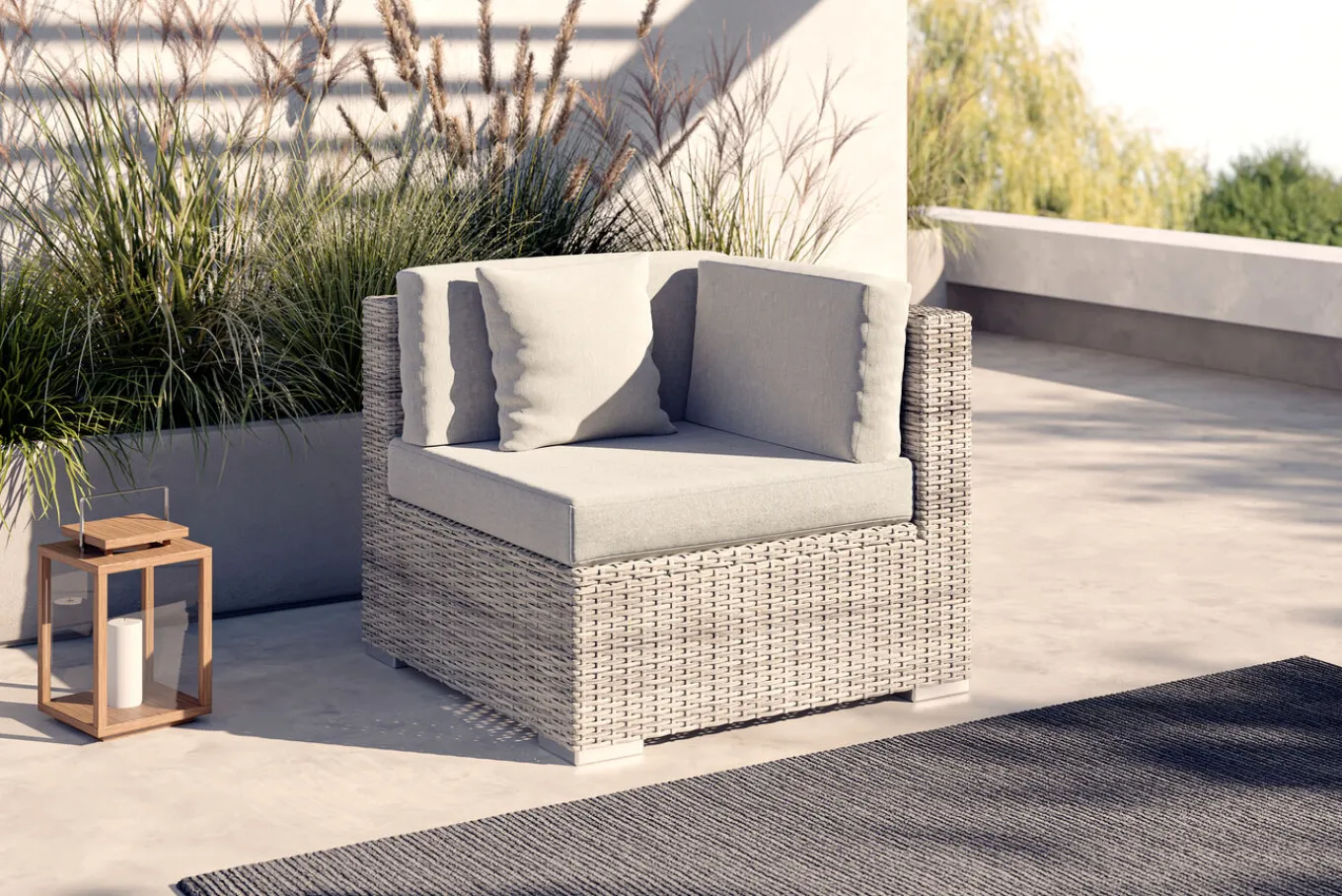 Online Eckelement, desert-beige, Aluminium/Polyrattan/Polyester, 84.5 x 84 x 69.5 cm, pflegeleicht, mit Kissenboxfunktion Gartenlounge Modulsysteme|Polyrattan-Gartenmöbel