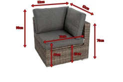Discount Eckelement links, grau, Polyrattan, 82 x 82 x 70 cm, verstellbare Sitzfläche, wasserfeste Kissenbox Polyrattan-Gartenmöbel|Gartenlounge
