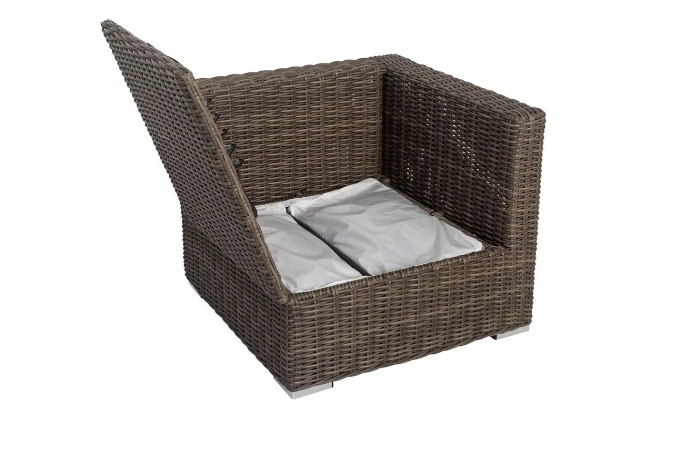 Discount Eckelement links, grau, Polyrattan, 82 x 82 x 70 cm, verstellbare Sitzfläche, wasserfeste Kissenbox Polyrattan-Gartenmöbel|Gartenlounge