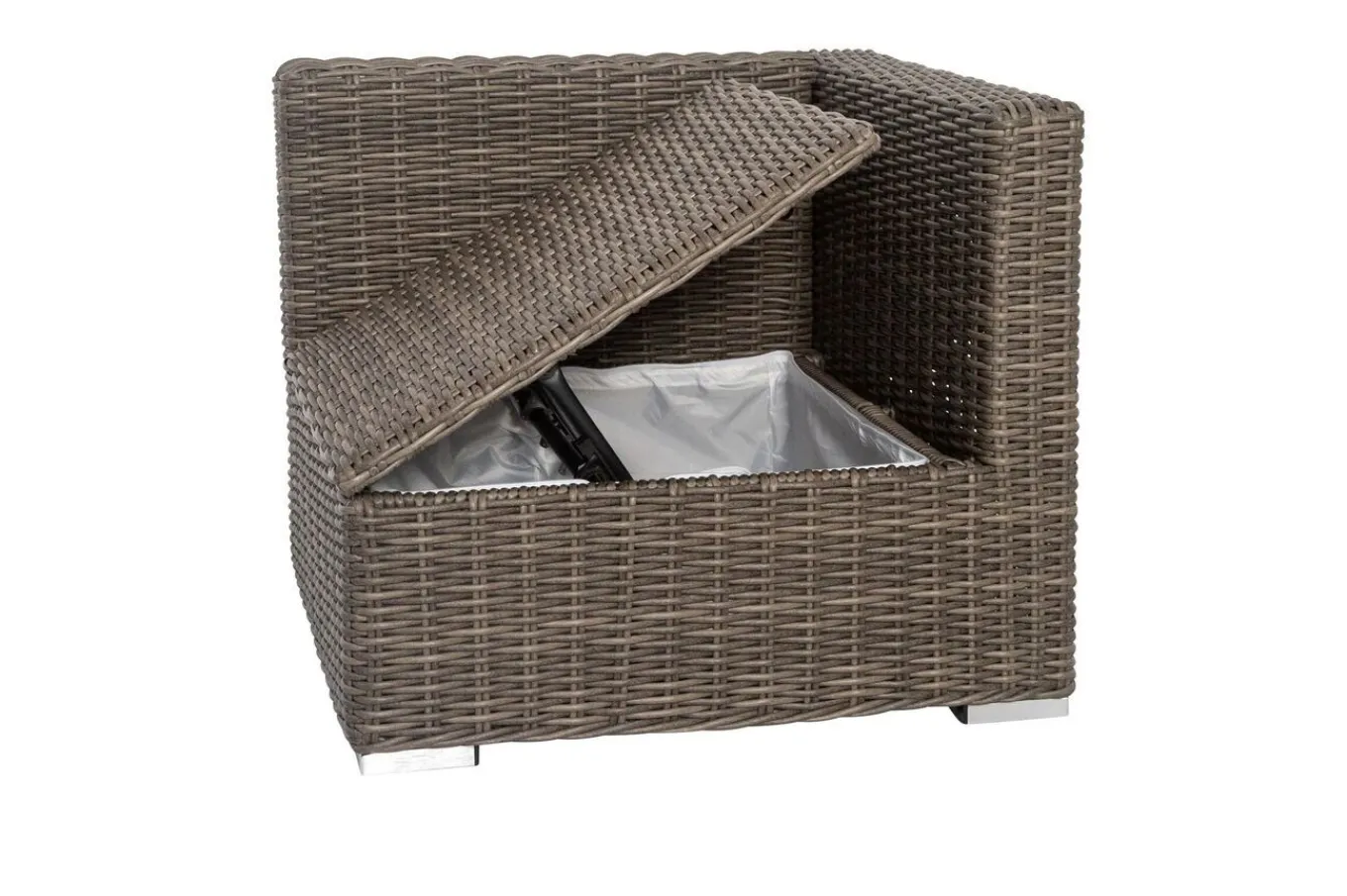 Discount Eckelement links, grau, Polyrattan, 82 x 82 x 70 cm, verstellbare Sitzfläche, wasserfeste Kissenbox Polyrattan-Gartenmöbel|Gartenlounge