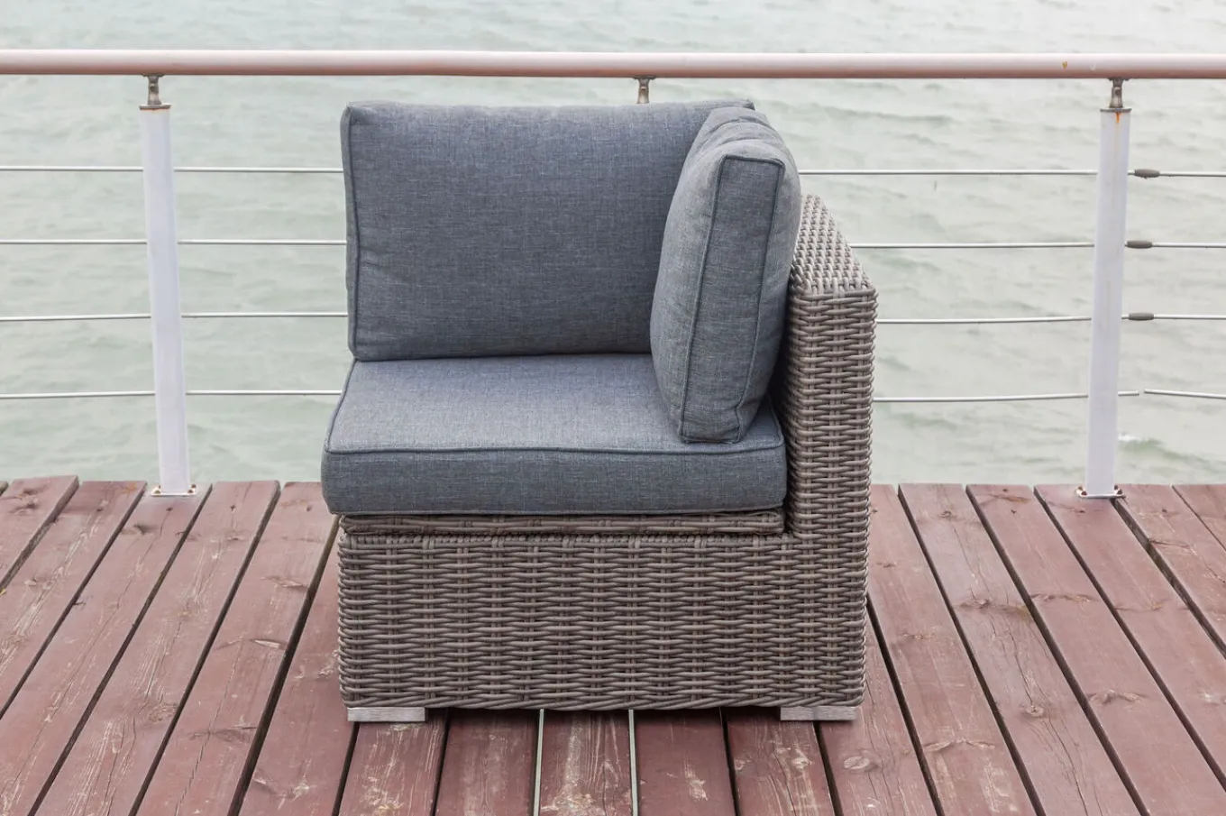 Discount Eckelement links, grau, Polyrattan, 82 x 82 x 70 cm, verstellbare Sitzfläche, wasserfeste Kissenbox Polyrattan-Gartenmöbel|Gartenlounge