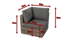 Sale Eckelement rechts, grau, Polyrattan, 82 x 82 x 70 cm, verstellbare Sitzfläche, wasserfeste Kissenbox Polyrattan-Gartenmöbel|Gartenlounge