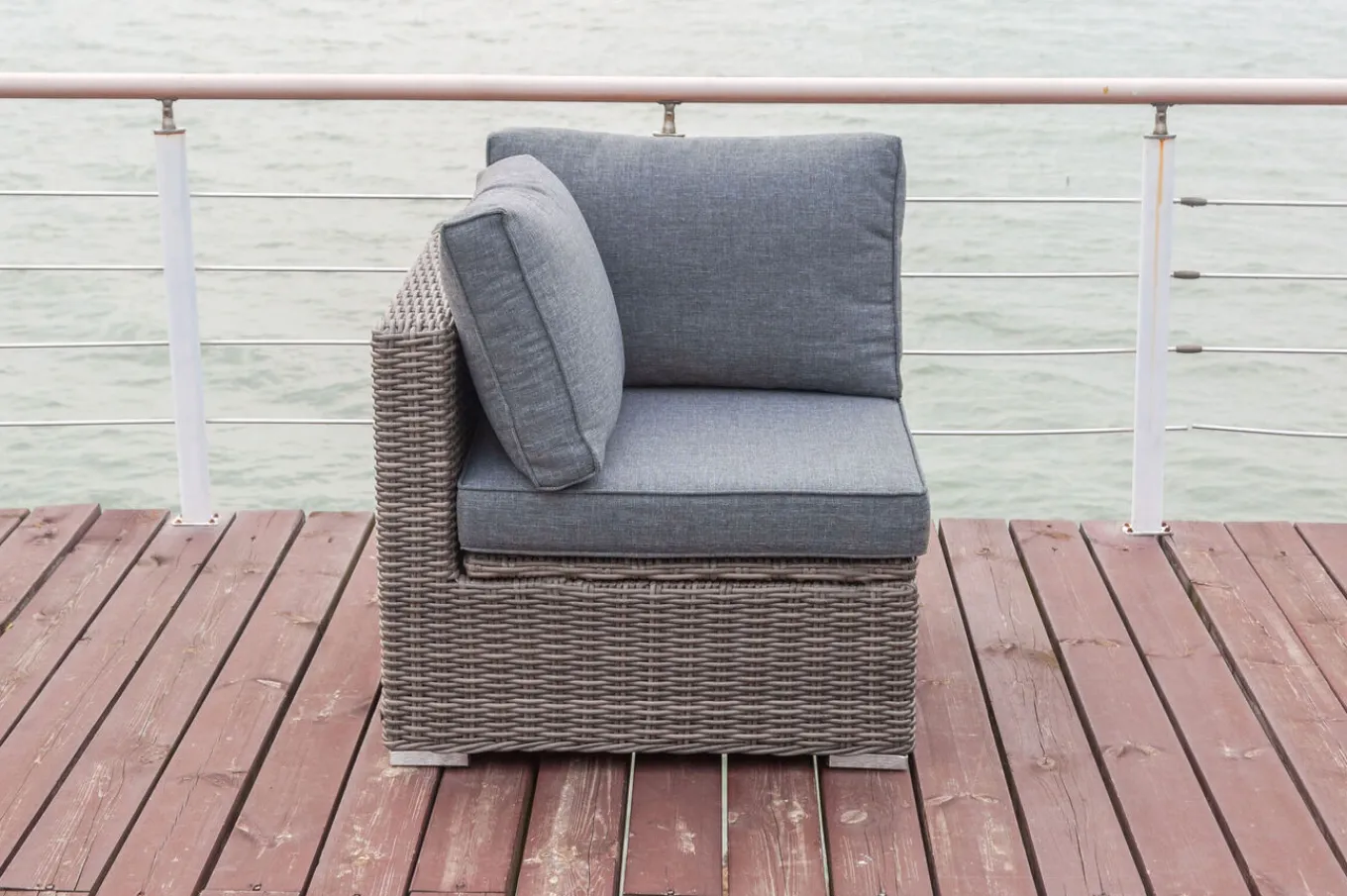 Sale Eckelement rechts, grau, Polyrattan, 82 x 82 x 70 cm, verstellbare Sitzfläche, wasserfeste Kissenbox Polyrattan-Gartenmöbel|Gartenlounge