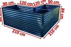 New Eck-Hochbeet, anthrazit, Aluminium-Zink-Stahl, 210x210x90x84cm Hochbeet