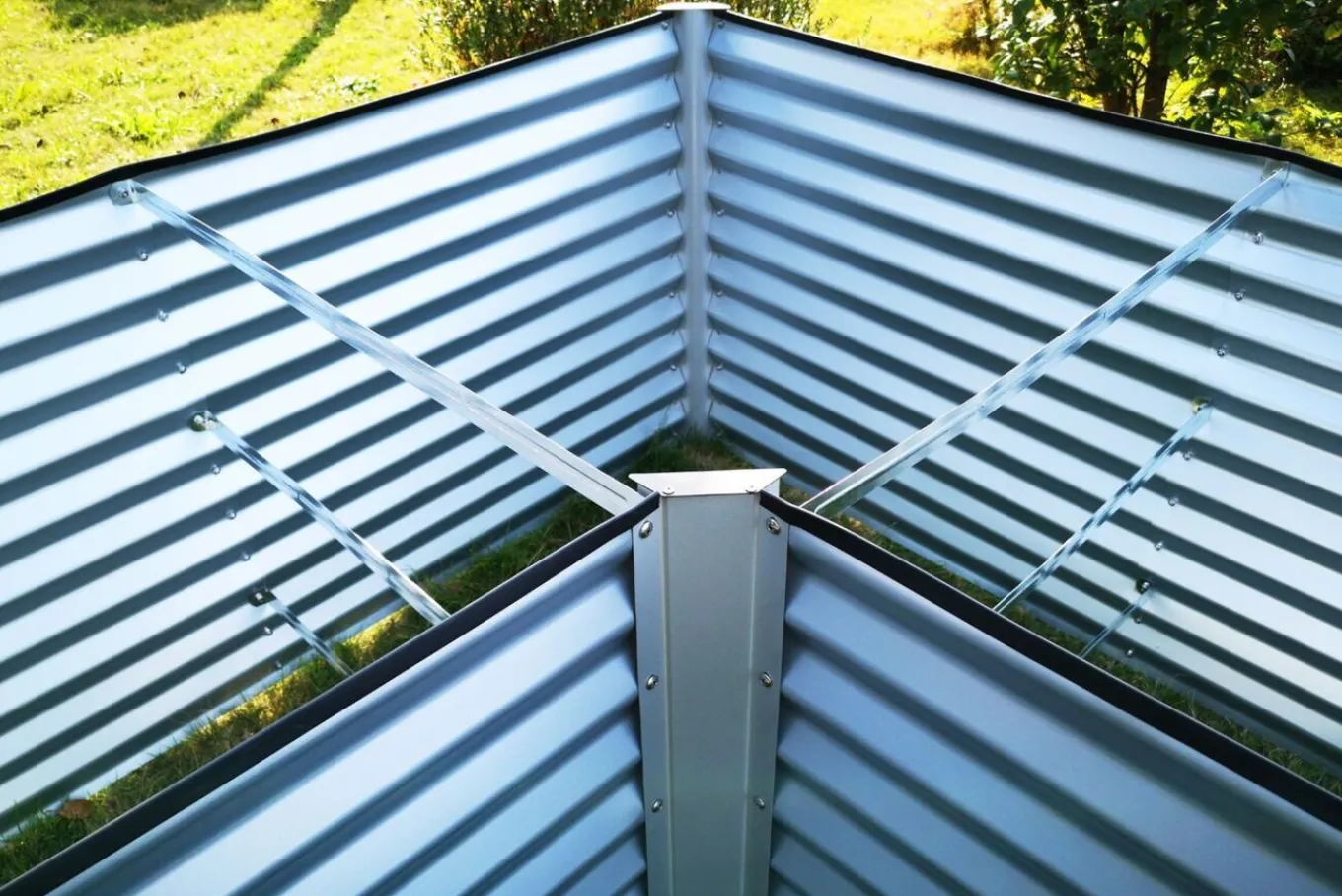 Eck-Hochbeet, silber, Aluminium-Zink-Stahl, 270x270x90x84cm Hochbeet