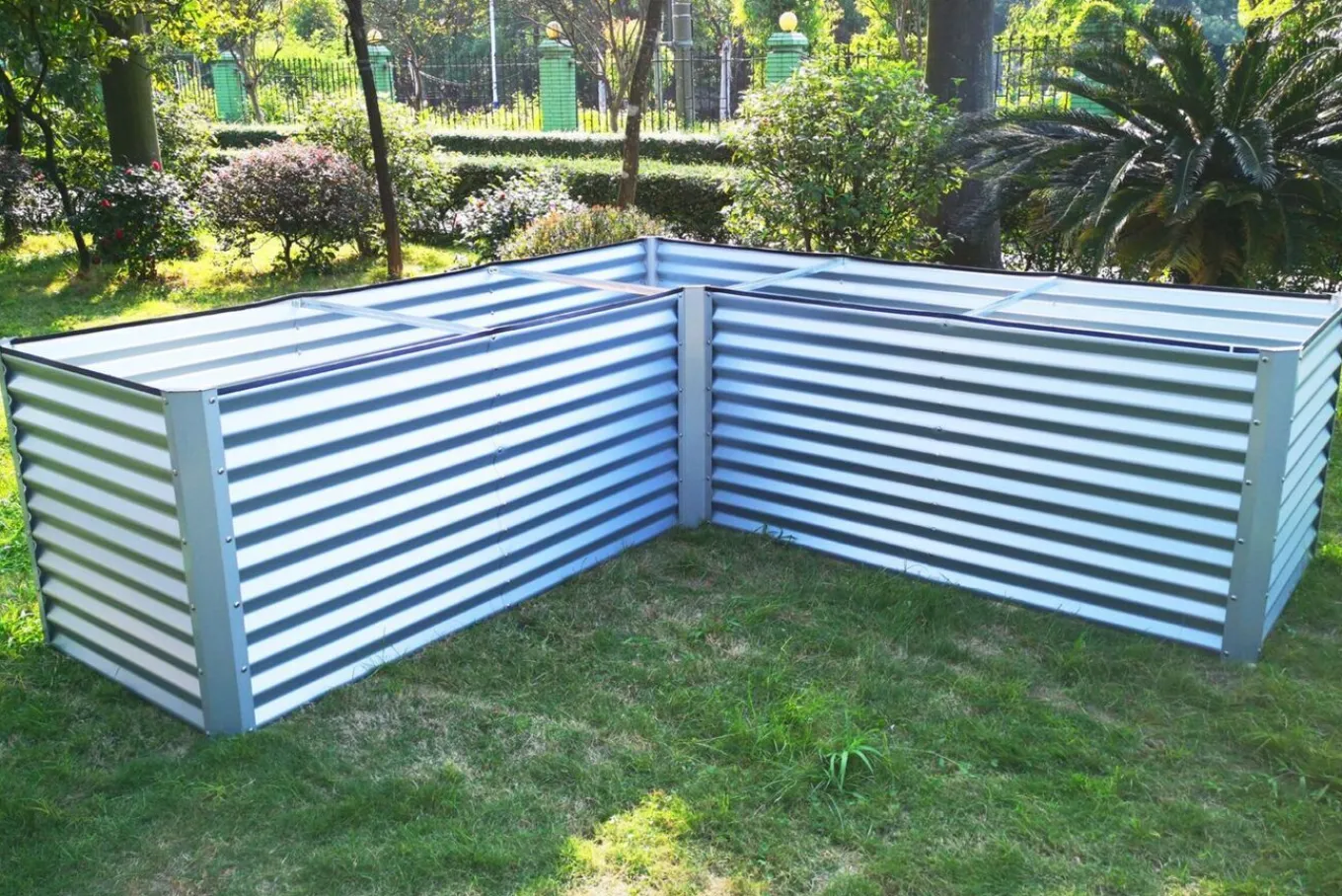 Eck-Hochbeet, silber, Aluminium-Zink-Stahl, 270x270x90x84cm Hochbeet