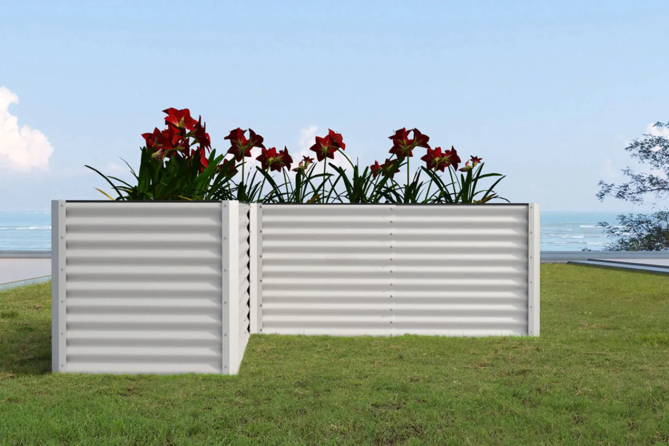 Eck-Hochbeet, silber, Aluminium-Zink-Stahl, 270x270x90x84cm Hochbeet