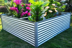 Eck-Hochbeet, silber, Aluminium-Zink-Stahl, 270x270x90x84cm Hochbeet