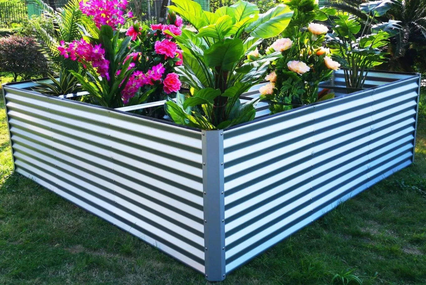 Eck-Hochbeet, silber, Aluminium-Zink-Stahl, 270x270x90x84cm Hochbeet