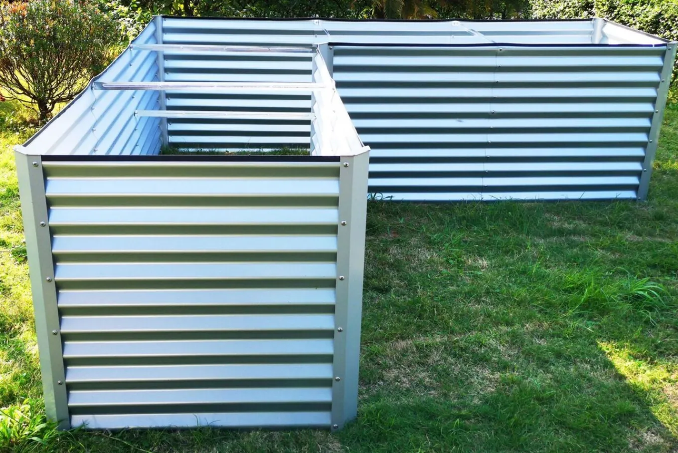 Eck-Hochbeet, silber, Aluminium-Zink-Stahl, 270x270x90x84cm Hochbeet